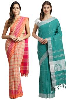 Multicolor woven blended cotton saree with blouse