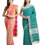 Multicolor woven blended cotton saree with blouse
