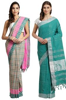 Multicolor woven blended cotton saree with blouse