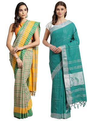 Multicolor woven blended cotton saree with blouse 1