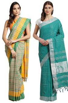 Multicolor woven blended cotton saree with blouse