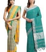 Multicolor woven blended cotton saree with blouse