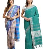 Multicolor woven blended cotton saree with blouse