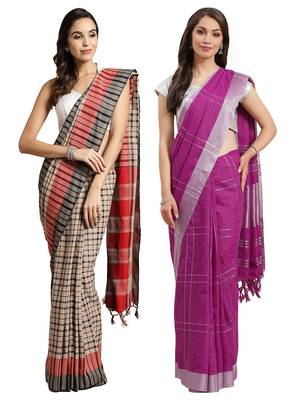 Multicolor woven blended cotton saree with blouse 1
