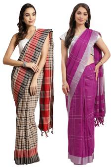 Multicolor woven blended cotton saree with blouse