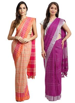 Multicolor woven blended cotton saree with blouse 1