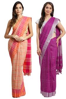 Multicolor woven blended cotton saree with blouse