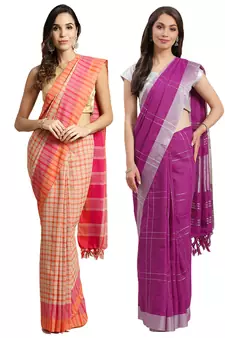 Multicolor woven blended cotton saree with blouse