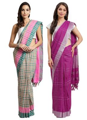 Multicolor woven blended cotton saree with blouse 1