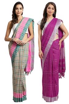 Multicolor woven blended cotton saree with blouse