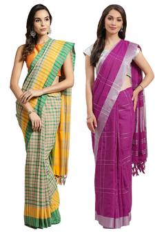 Multicolor woven blended cotton saree with blouse