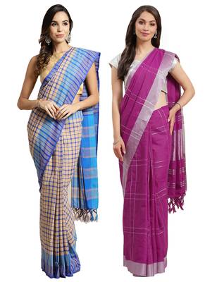 Multicolor woven blended cotton saree with blouse 1