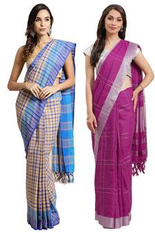 Multicolor woven blended cotton saree with blouse