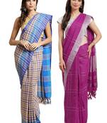 Multicolor woven blended cotton saree with blouse