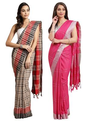 Multicolor woven blended cotton saree with blouse 1