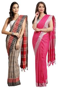 Multicolor woven blended cotton saree with blouse