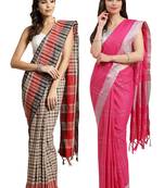 Multicolor woven blended cotton saree with blouse
