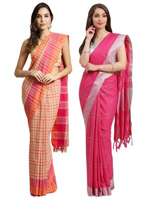 Multicolor woven blended cotton saree with blouse 1