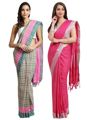 Multicolor woven blended cotton saree with blouse 1
