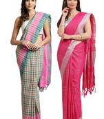 Multicolor woven blended cotton saree with blouse