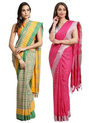 Multicolor woven blended cotton saree with blouse 1