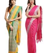 Multicolor woven blended cotton saree with blouse
