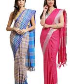 Multicolor woven blended cotton saree with blouse