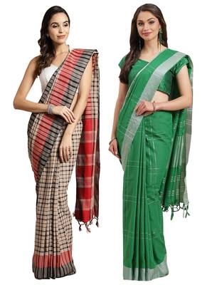 Multicolor woven blended cotton saree with blouse 1