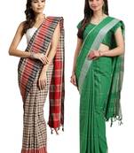 Multicolor woven blended cotton saree with blouse