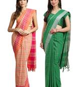Multicolor woven blended cotton saree with blouse