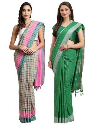 Multicolor woven blended cotton saree with blouse 1