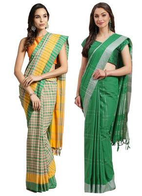 Multicolor woven blended cotton saree with blouse 1
