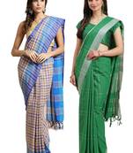 Multicolor woven blended cotton saree with blouse