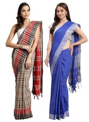 Multicolor woven blended cotton saree with blouse 1