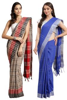 Multicolor woven blended cotton saree with blouse