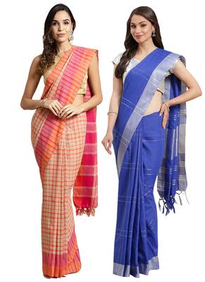 Multicolor woven blended cotton saree with blouse 1