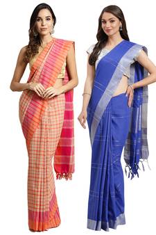 Multicolor woven blended cotton saree with blouse