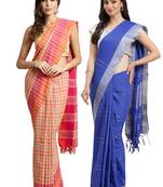 Multicolor woven blended cotton saree with blouse