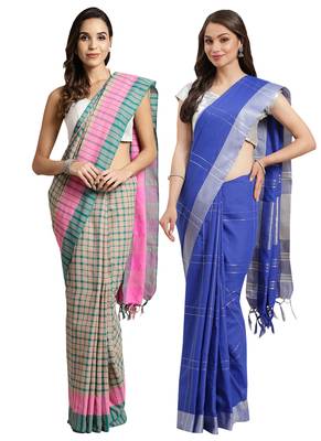 Multicolor woven blended cotton saree with blouse 1