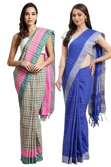 Multicolor woven blended cotton saree with blouse