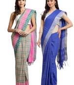 Multicolor woven blended cotton saree with blouse