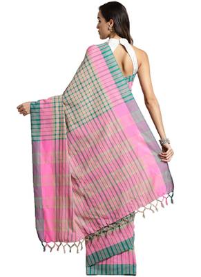 Multicolor woven blended cotton saree with blouse 3