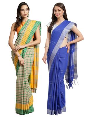 Multicolor woven blended cotton saree with blouse 1