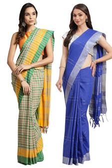 Multicolor woven blended cotton saree with blouse