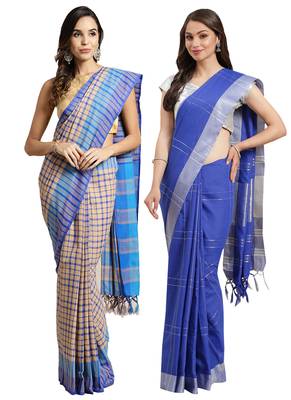 Multicolor woven blended cotton saree with blouse 1
