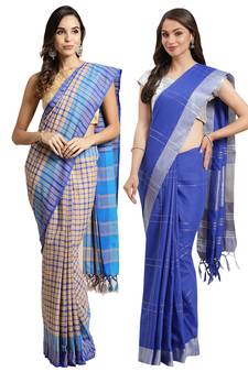 Multicolor woven blended cotton saree with blouse