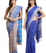 Multicolor woven blended cotton saree with blouse
