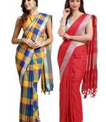 Multicolor woven blended cotton saree with blouse