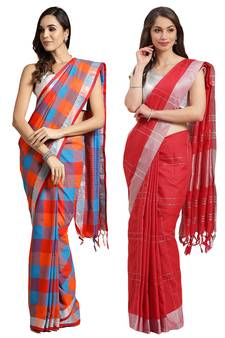 Multicolor woven blended cotton saree with blouse