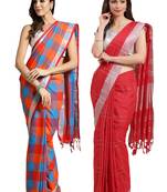 Multicolor woven blended cotton saree with blouse